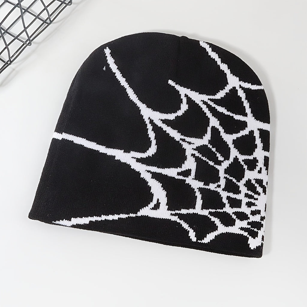 Vintage Elastic Knitted Y2K Personalized Halloween Spider Web Beanie Autumn Winter Warm Pullover Cap