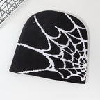 Vintage Elastic Knitted Y2K Personalized Halloween Spider Web Beanie Autumn Winter Warm Pullover Cap