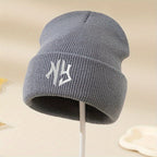 NY Embroidered Beanie - Stretchy, Lightweight Knit Hat for Fall & Winter | Machine Washable & Dry Cleanable | Acrylic Material | Elastic Fit | Woven Craftsmanship | Grey Color