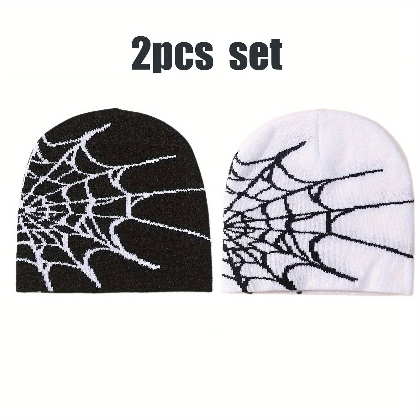 2pcs Spider Web Hip Hop Beanie Set - Y2K Fashion Knit Caps, Warm & Lightweight, Perfect for Outdoor Activities