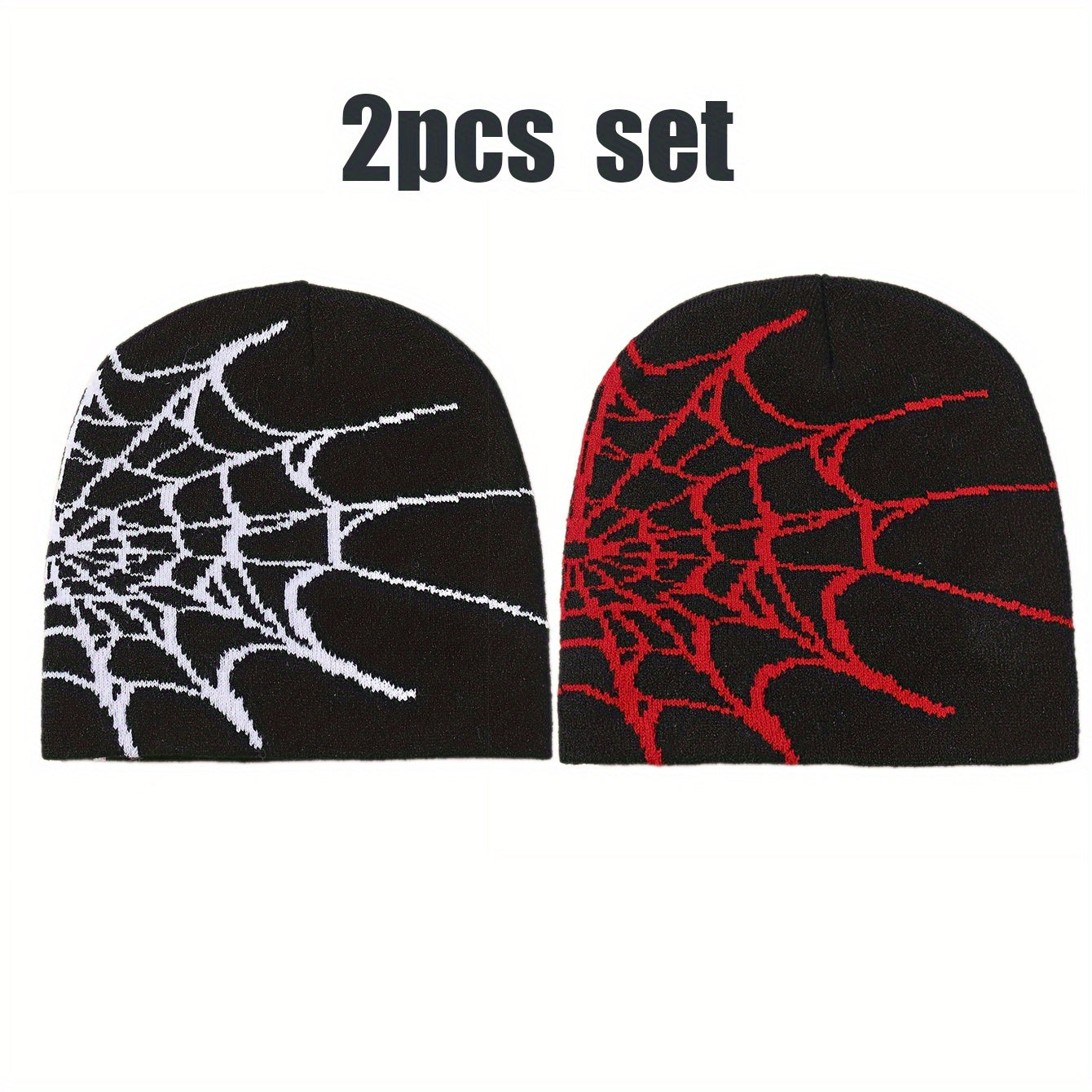 2pcs Spider Web Hip Hop Beanie Set - Y2K Fashion Knit Caps, Warm & Lightweight, Perfect for Outdoor Activities