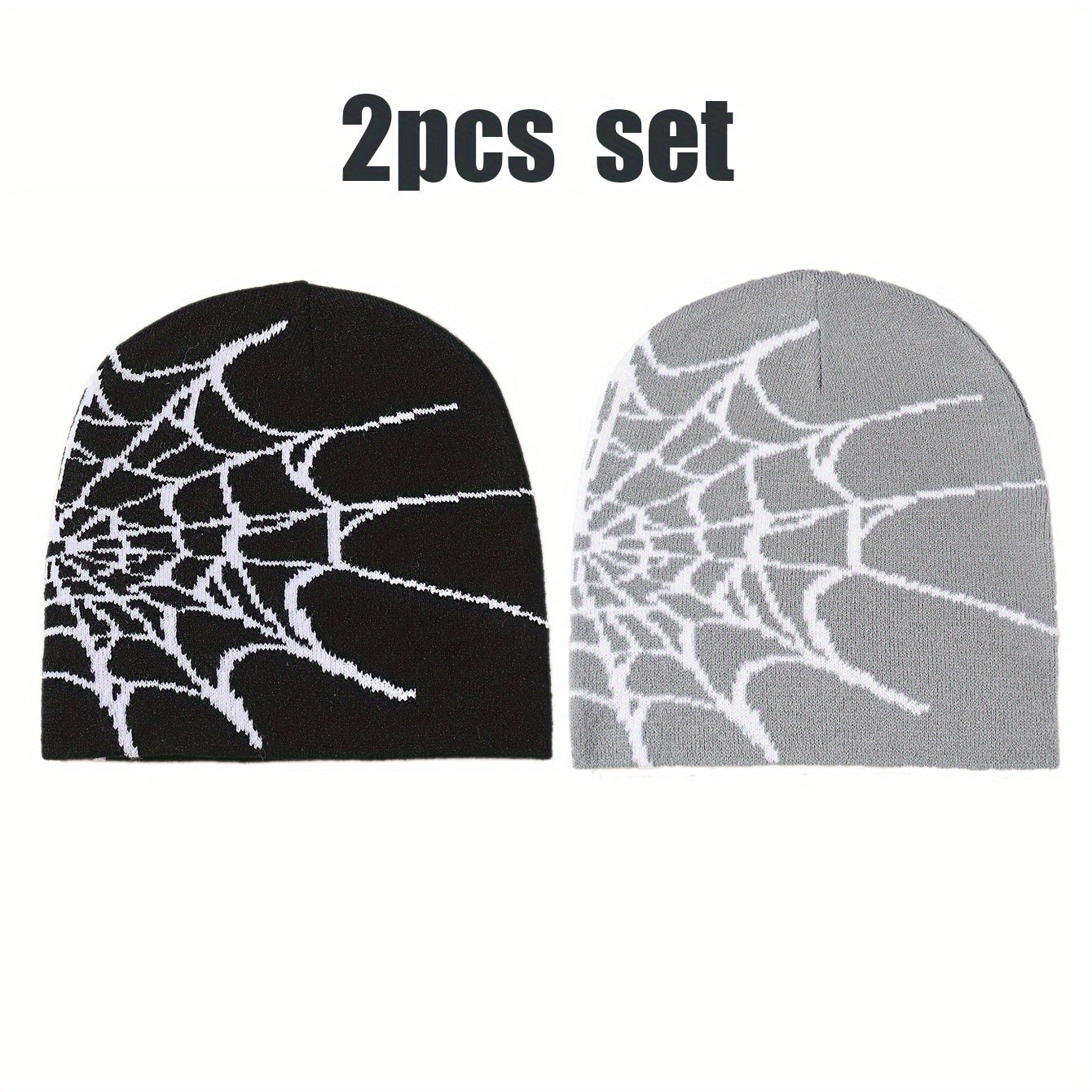 2pcs Spider Web Hip Hop Beanie Set - Y2K Fashion Knit Caps, Warm & Lightweight, Perfect for Outdoor Activities