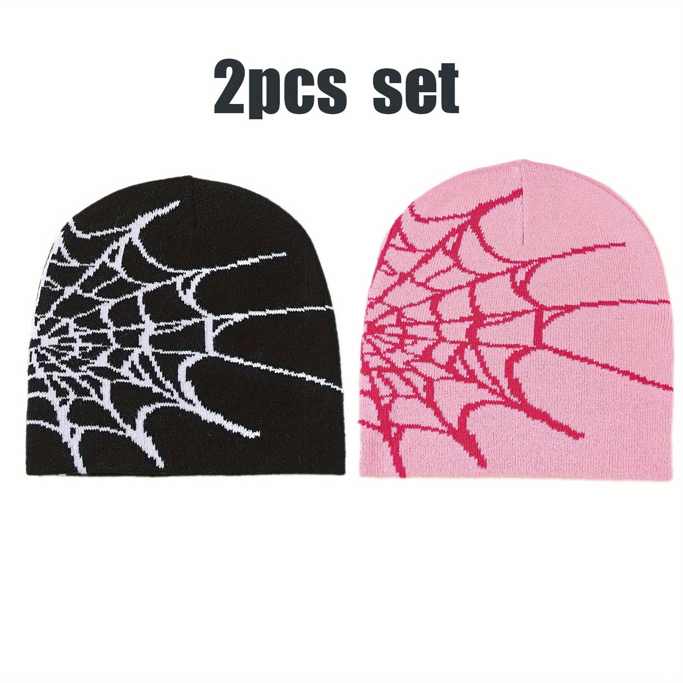 2pcs Spider Web Hip Hop Beanie Set - Y2K Fashion Knit Caps, Warm & Lightweight, Perfect for Outdoor Activities