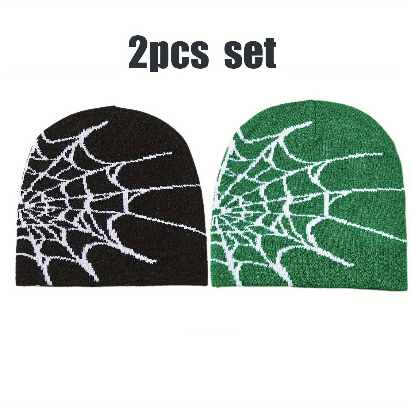 2pcs Spider Web Hip Hop Beanie Set - Y2K Fashion Knit Caps, Warm & Lightweight, Perfect for Outdoor Activities
