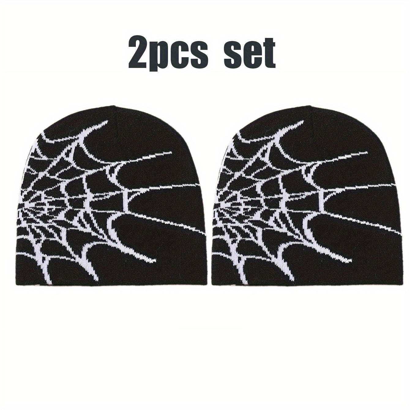 2pcs Spider Web Hip Hop Beanie Set - Y2K Fashion Knit Caps, Warm & Lightweight, Perfect for Outdoor Activities