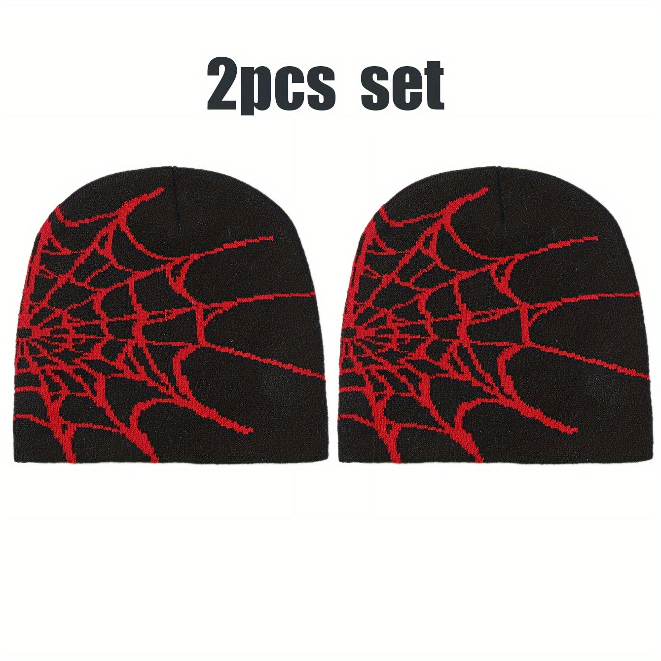2pcs Spider Web Hip Hop Beanie Set - Y2K Fashion Knit Caps, Warm & Lightweight, Perfect for Outdoor Activities