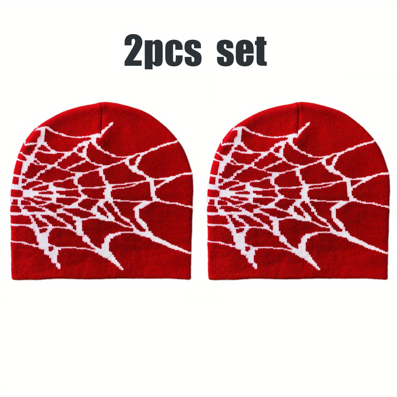 2pcs Spider Web Hip Hop Beanie Set - Y2K Fashion Knit Caps, Warm & Lightweight, Perfect for Outdoor Activities