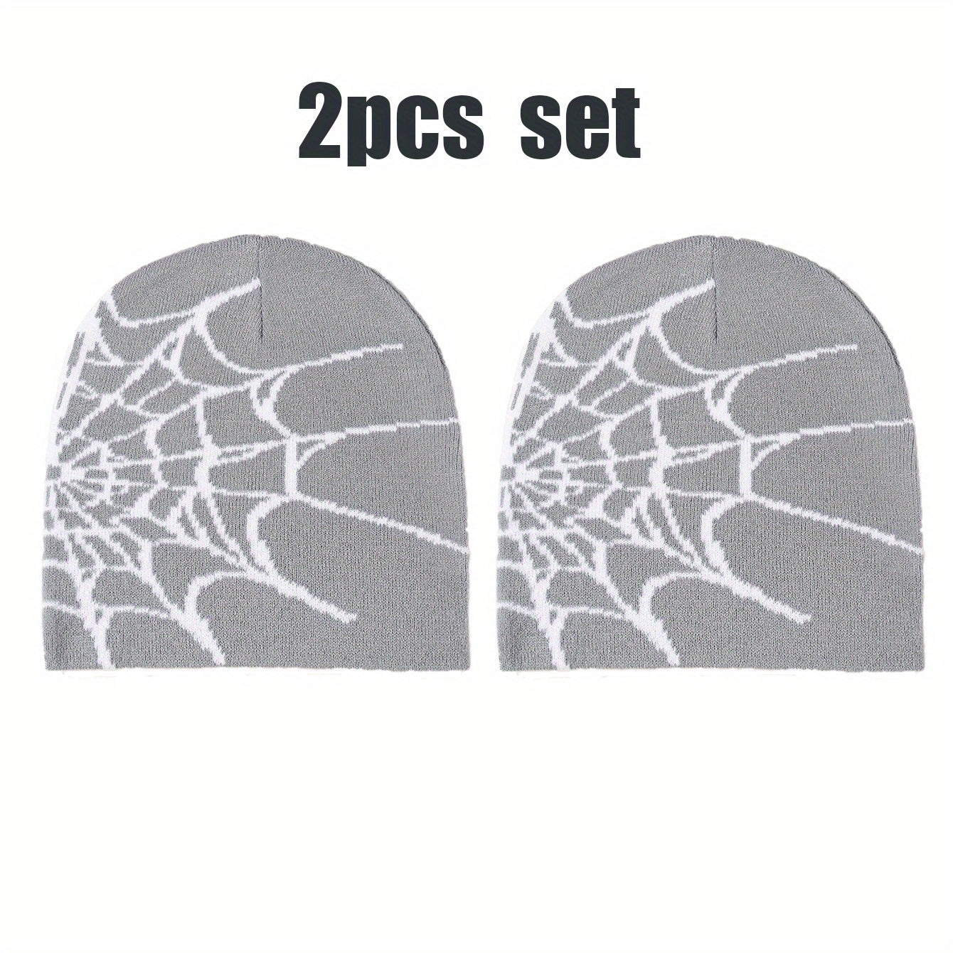 2pcs Spider Web Hip Hop Beanie Set - Y2K Fashion Knit Caps, Warm & Lightweight, Perfect for Outdoor Activities