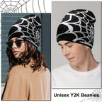 2pcs Spider Web Hip Hop Beanie Set - Y2K Fashion Knit Caps, Warm & Lightweight, Perfect for Outdoor Activities