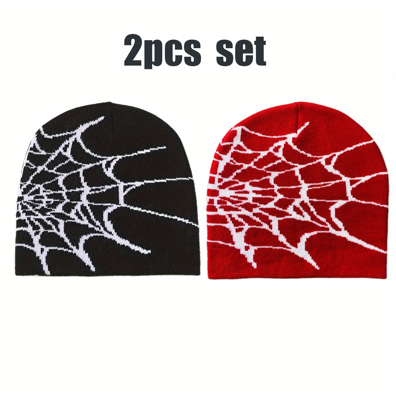 2pcs Spider Web Hip Hop Beanie Set - Y2K Fashion Knit Caps, Warm & Lightweight, Perfect for Outdoor Activities