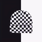 2 Minimalist Beanies with Chic Style Checkered Jacquard Rolled-Cuff Beanie Warm and Cozy for Cold Weather Casual and Versatile Stretchy Hip-Hop Streetwear Beanie for Outdoor Wear Women's Flat-Brim Beanie Men's Flat-Brim Beani