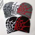 Vintage Elastic Knitted Y2K Personalized Halloween Spider Web Beanie Autumn Winter Warm Pullover Cap