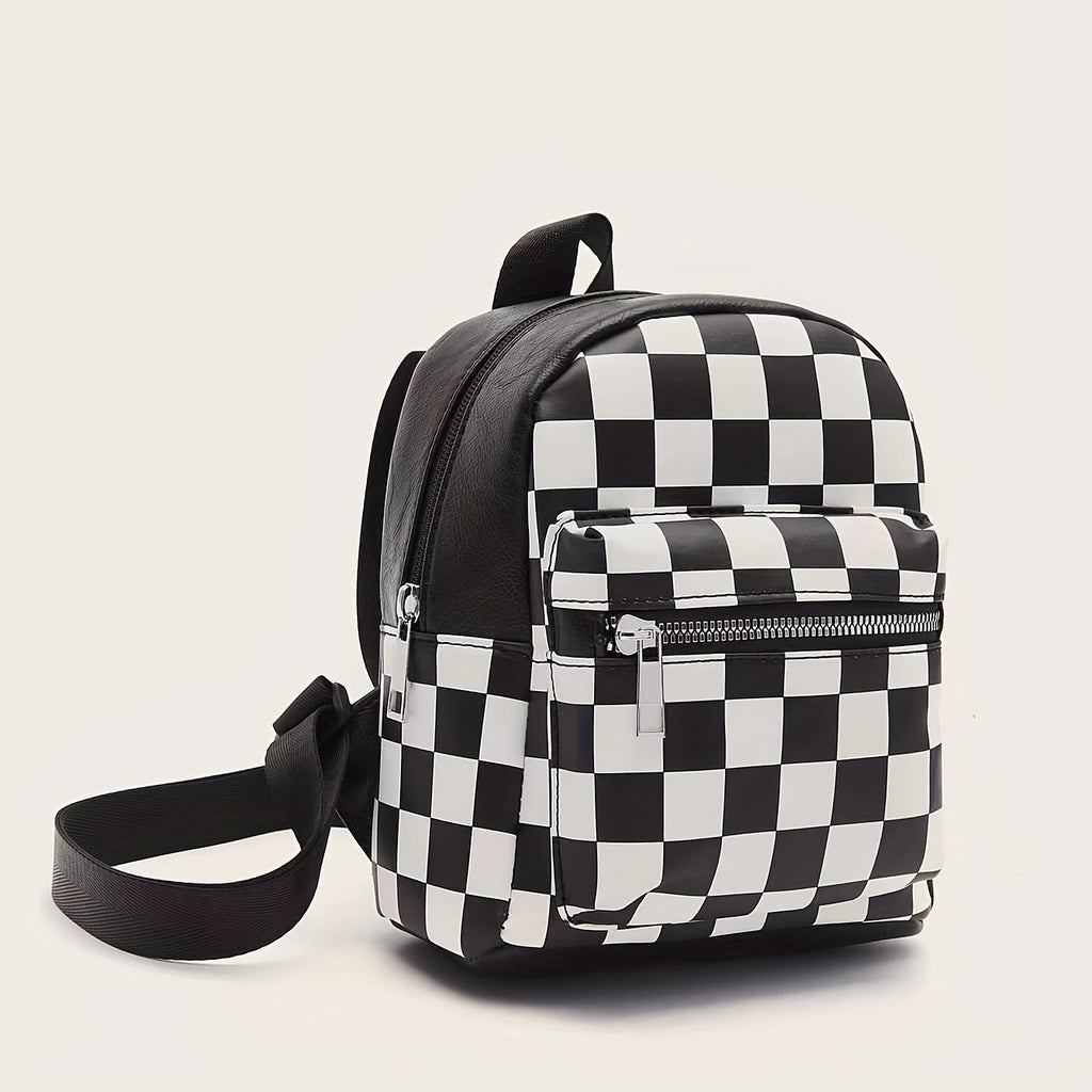 Black And White Checkered Women'S Backpack