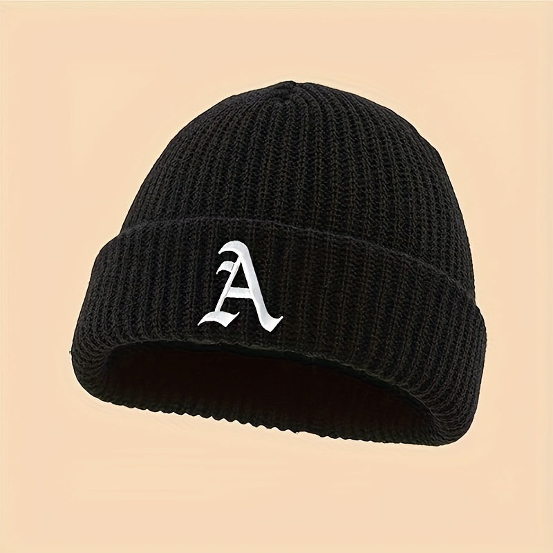 Cozy & Stylish Embroidered Letter A Winter Beanie - Soft, Stretchy Knit Skull Cap for Men & Women | Breathable, Warm Acrylic Wool-Blend | Perfect for Outdoor Activities | Hand Washable