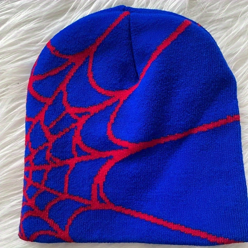 Vintage Elastic Knitted Y2K Personalized Halloween Spider Web Beanie Autumn Winter Warm Pullover Cap