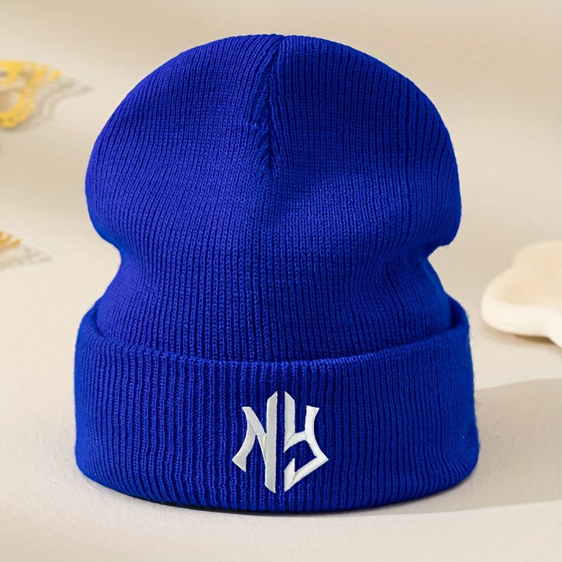 NY Embroidered Beanie - Stretchy, Lightweight Knit Hat for Fall & Winter | Machine Washable & Dry Cleanable | Acrylic Material | Elastic Fit | Woven Craftsmanship | Grey Color