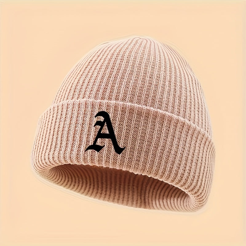 Cozy & Stylish Embroidered Letter A Winter Beanie - Soft, Stretchy Knit Skull Cap for Men & Women | Breathable, Warm Acrylic Wool-Blend | Perfect for Outdoor Activities | Hand Washable