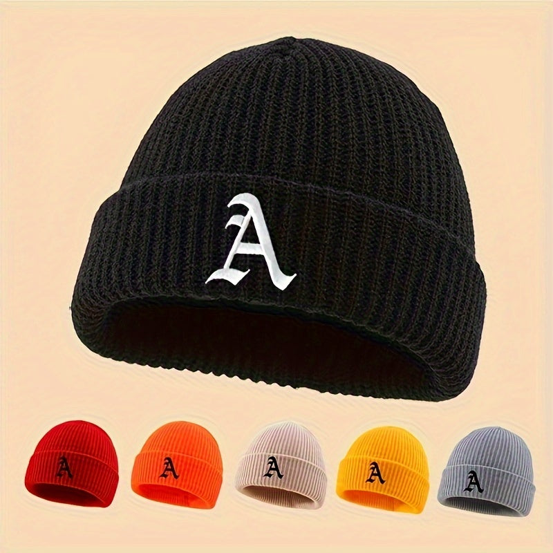 Cozy & Stylish Embroidered Letter A Winter Beanie - Soft, Stretchy Knit Skull Cap for Men & Women | Breathable, Warm Acrylic Wool-Blend | Perfect for Outdoor Activities | Hand Washable