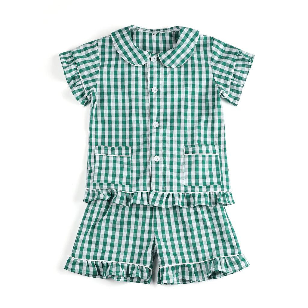Wholesale 1-12 Years Kids Pyjamas 100% Cotton Plaid Seersucker Soft Sibling Outfits Pjs Loungewear Baby Boys Girls Pajamas Sets