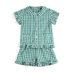 Wholesale 1-12 Years Kids Pyjamas 100% Cotton Plaid Seersucker Soft Sibling Outfits Pjs Loungewear Baby Boys Girls Pajamas Sets