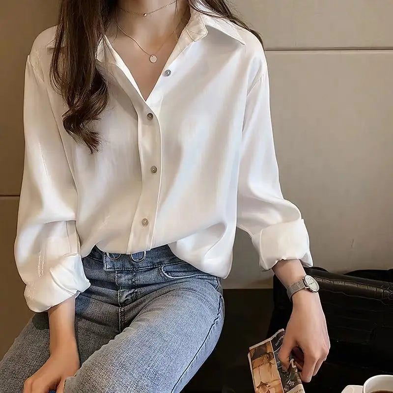 Women's Blouse Collared White Shirt Woman Long Sleeve Elegant Clothes  Chemise Femme Korean Fashion Aesthetic Top Blusas