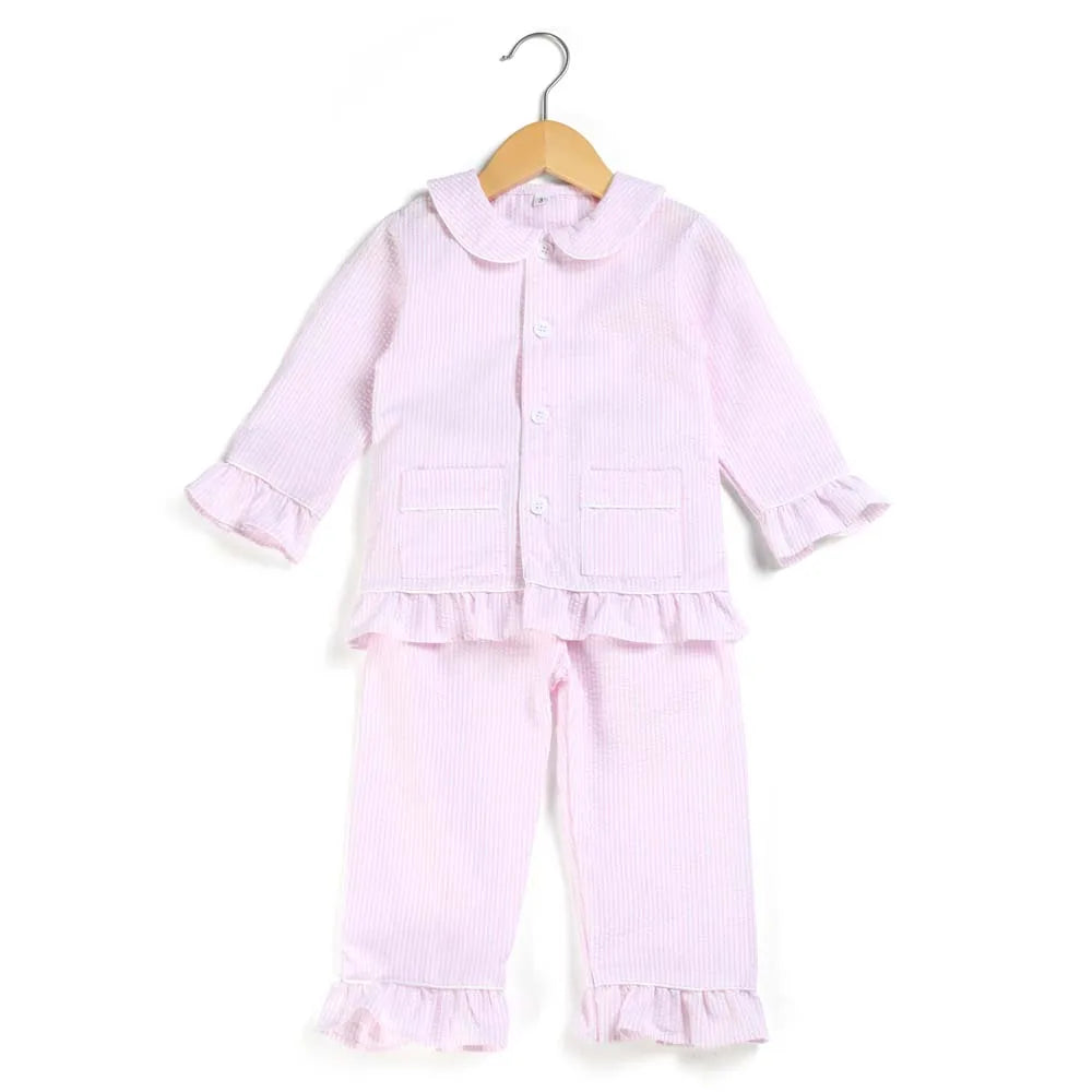 Wholesale 1-12 Years Kids Pyjamas 100% Cotton Plaid Seersucker Soft Sibling Outfits Pjs Loungewear Baby Boys Girls Pajamas Sets