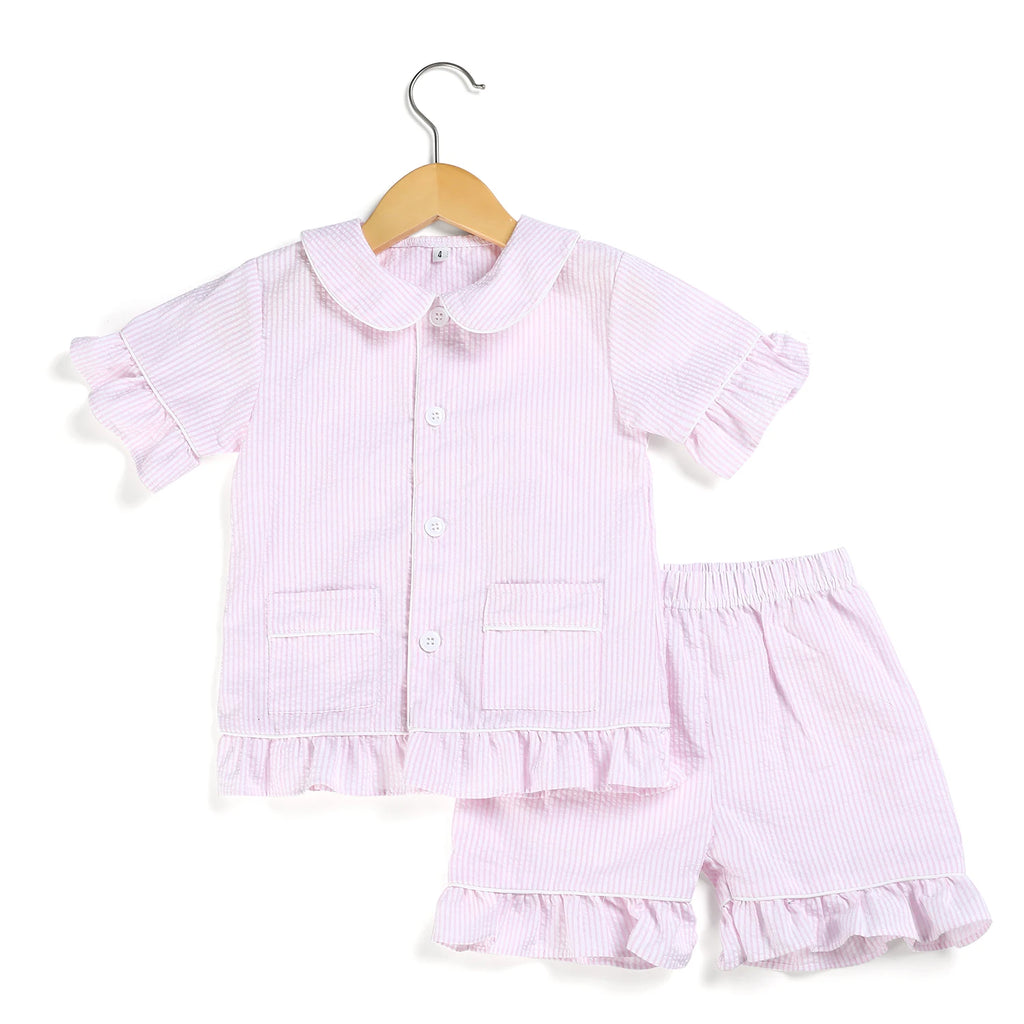 Wholesale 1-12 Years Kids Pyjamas 100% Cotton Plaid Seersucker Soft Sibling Outfits Pjs Loungewear Baby Boys Girls Pajamas Sets