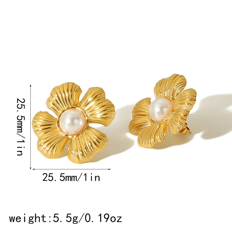 Ins Style Pearl Flower Earrings for Women Titanium Steel Non-fading Korean High Touch Stainless Steel Stud Earrings