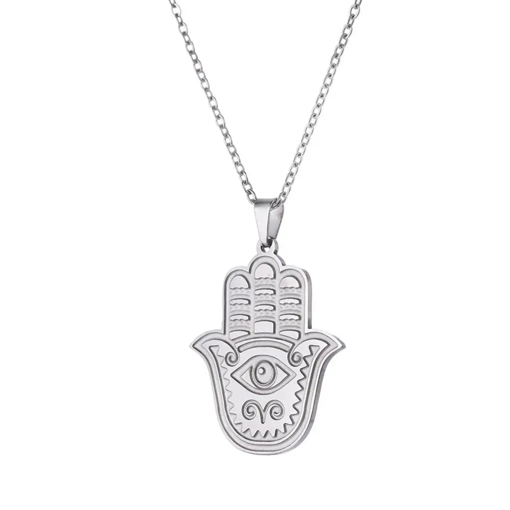 LIKGREAT Hand of Fatima Hamsa Pendant Necklace for Women Stainless Steel Classic Evil Eye Charms Choker Jewelry Gifts
