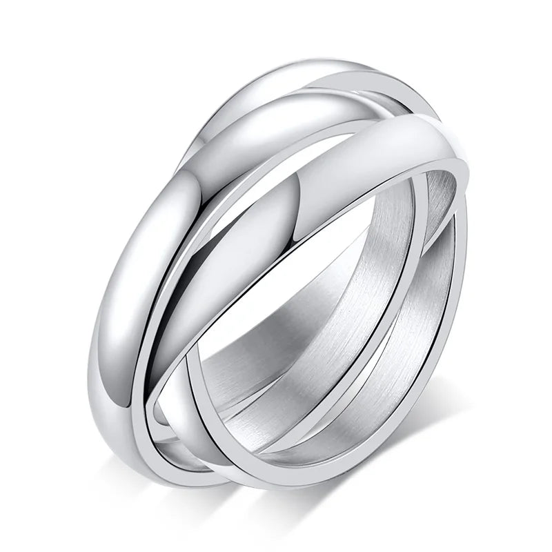 Stainless Steel Interlocked Triple Ring for Women Multi Color Wedding Band Bague Three in One