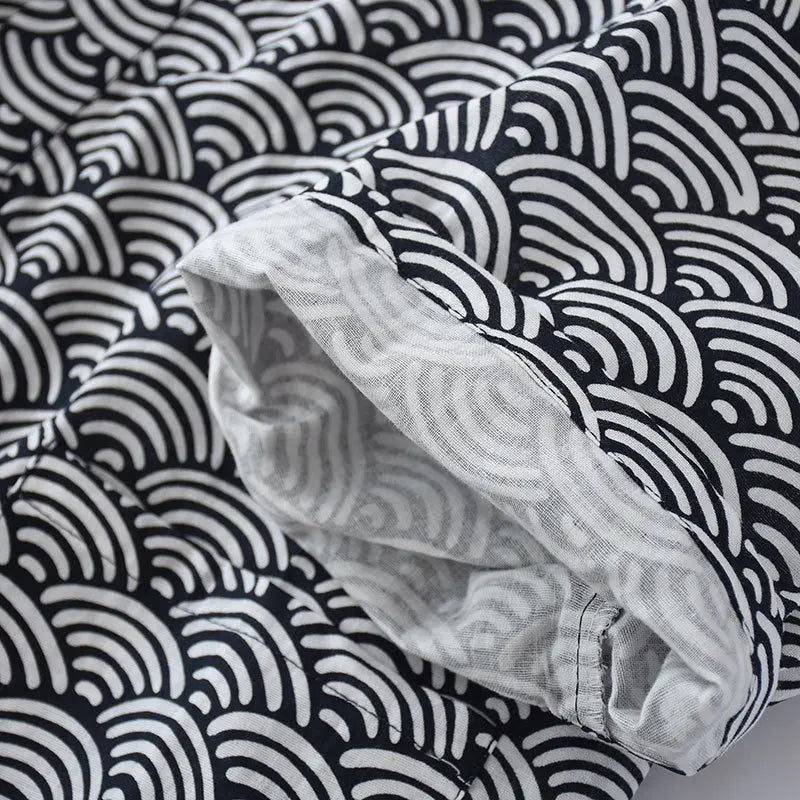 Japanese Style Pajamas for Men Women Kimono Wrap PJs Set Seigaiha Wave Print 100% Cotton Unisex Loungewear Sleepwear Suit