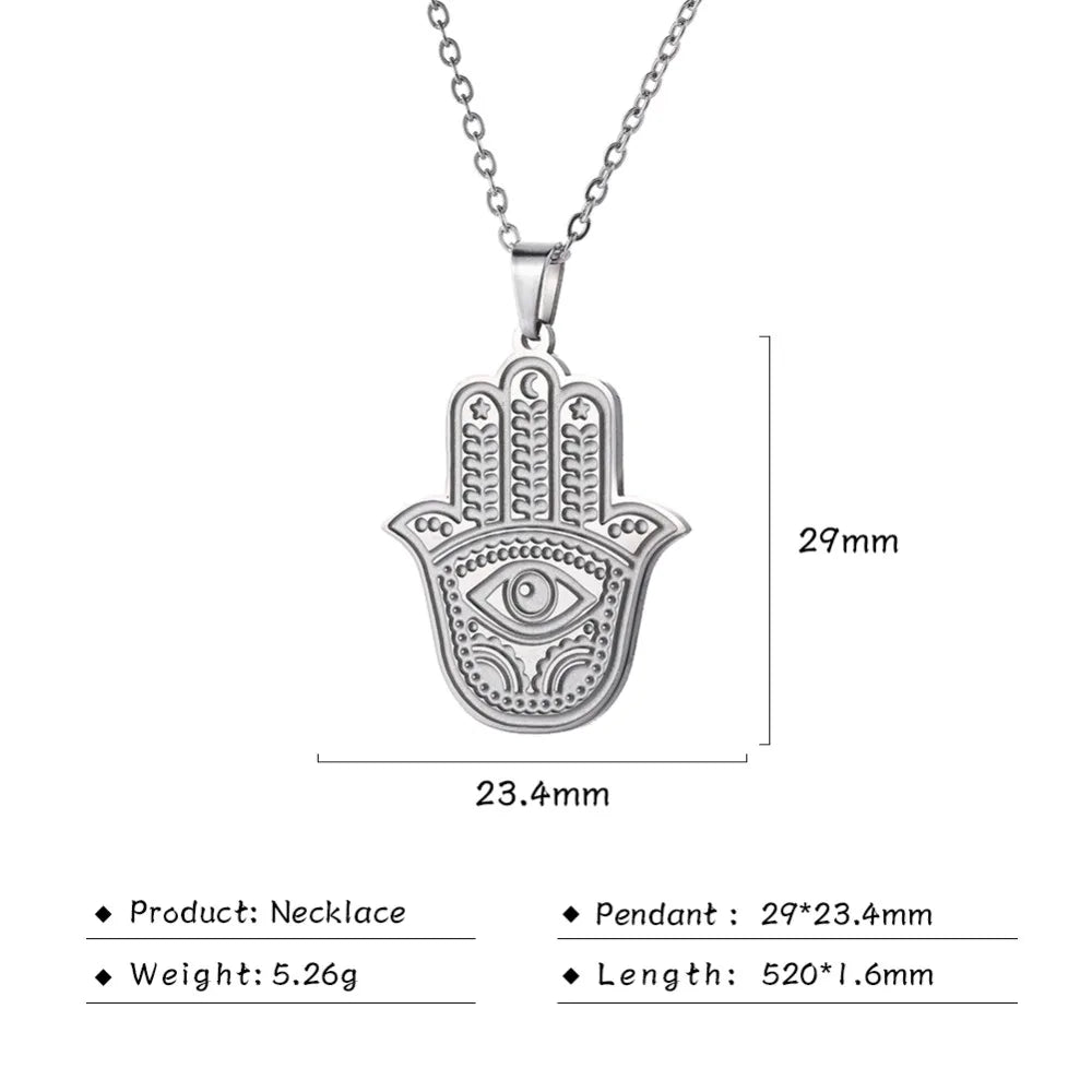 LIKGREAT Hand of Fatima Hamsa Pendant Necklace for Women Stainless Steel Classic Evil Eye Charms Choker Jewelry Gifts