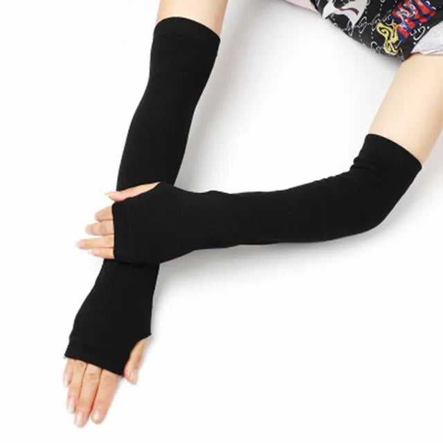 Female Cute Winter Warm Long Knit Fingerless Dance Sleeves Women Cool Cartoon Owl Rabbit Diamonds Rivet Sequins Cuff Gloves A40
