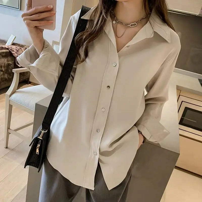 Women's Blouse Collared White Shirt Woman Long Sleeve Elegant Clothes  Chemise Femme Korean Fashion Aesthetic Top Blusas