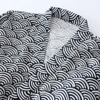 Japanese Style Pajamas for Men Women Kimono Wrap PJs Set Seigaiha Wave Print 100% Cotton Unisex Loungewear Sleepwear Suit