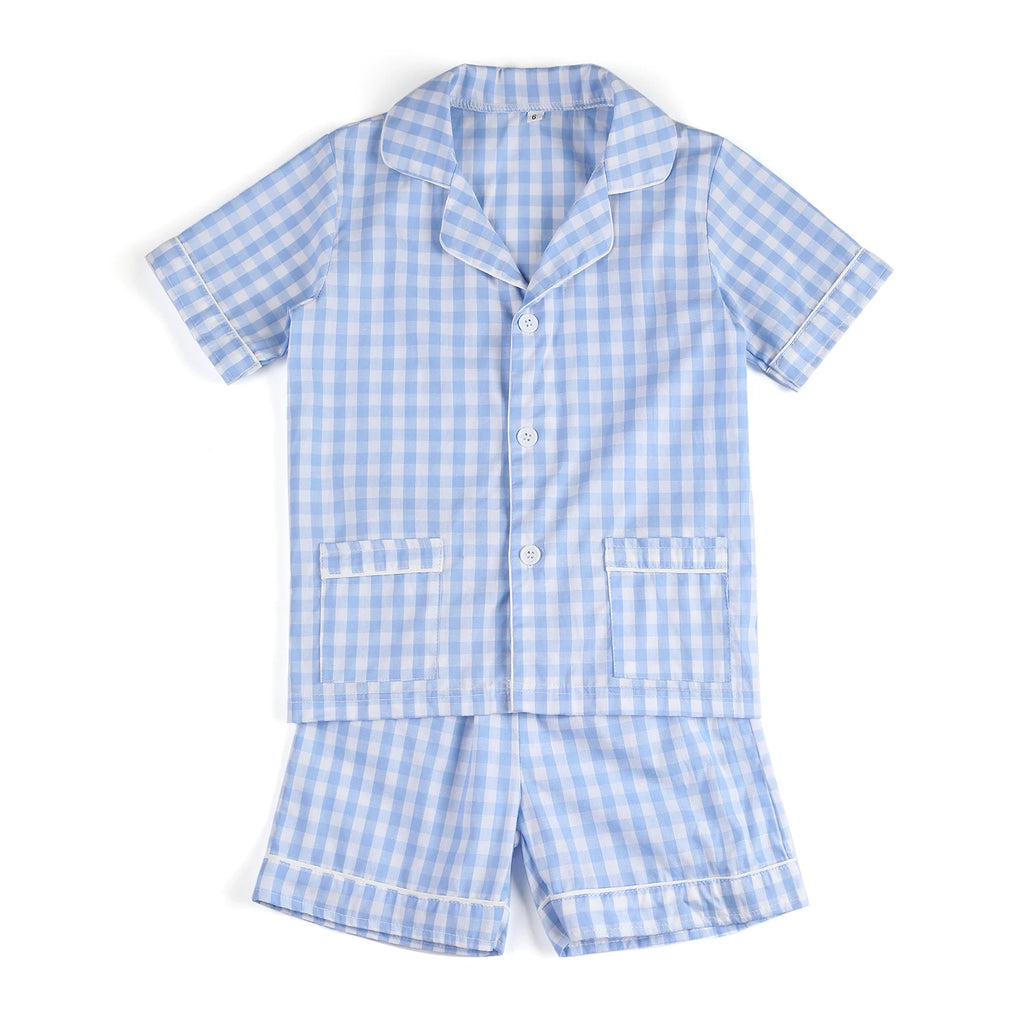 Wholesale 1-12 Years Kids Pyjamas 100% Cotton Plaid Seersucker Soft Sibling Outfits Pjs Loungewear Baby Boys Girls Pajamas Sets