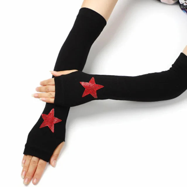 Female Cute Winter Warm Long Knit Fingerless Dance Sleeves Women Cool Cartoon Owl Rabbit Diamonds Rivet Sequins Cuff Gloves A40