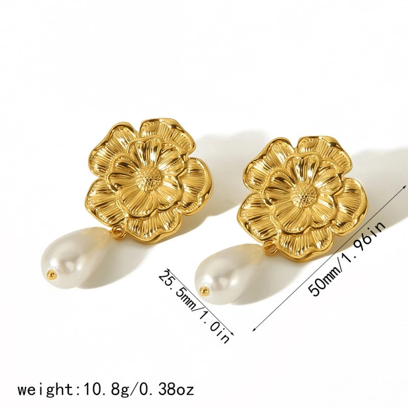 Ins Style Pearl Flower Earrings for Women Titanium Steel Non-fading Korean High Touch Stainless Steel Stud Earrings
