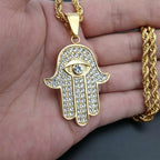 Hamsa Hand of Fatima Necklace Pendant & Chain For Men Women's Gold Color Stainless Steel Palm Necklaces Turkish Jewelry Gift