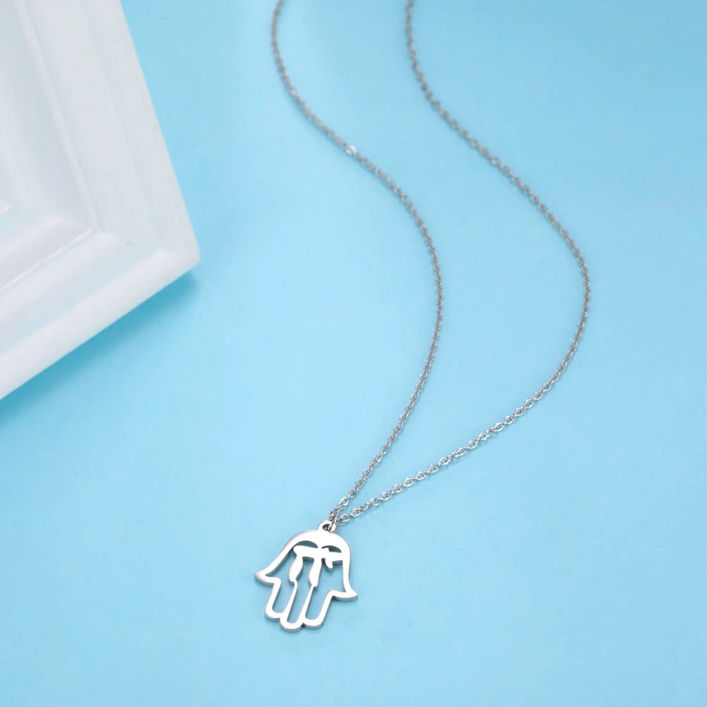 LIKGREAT Hand of Fatima Hamsa Pendant Necklace for Women Stainless Steel Classic Evil Eye Charms Choker Jewelry Gifts