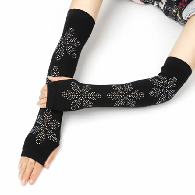 Female Cute Winter Warm Long Knit Fingerless Dance Sleeves Women Cool Cartoon Owl Rabbit Diamonds Rivet Sequins Cuff Gloves A40