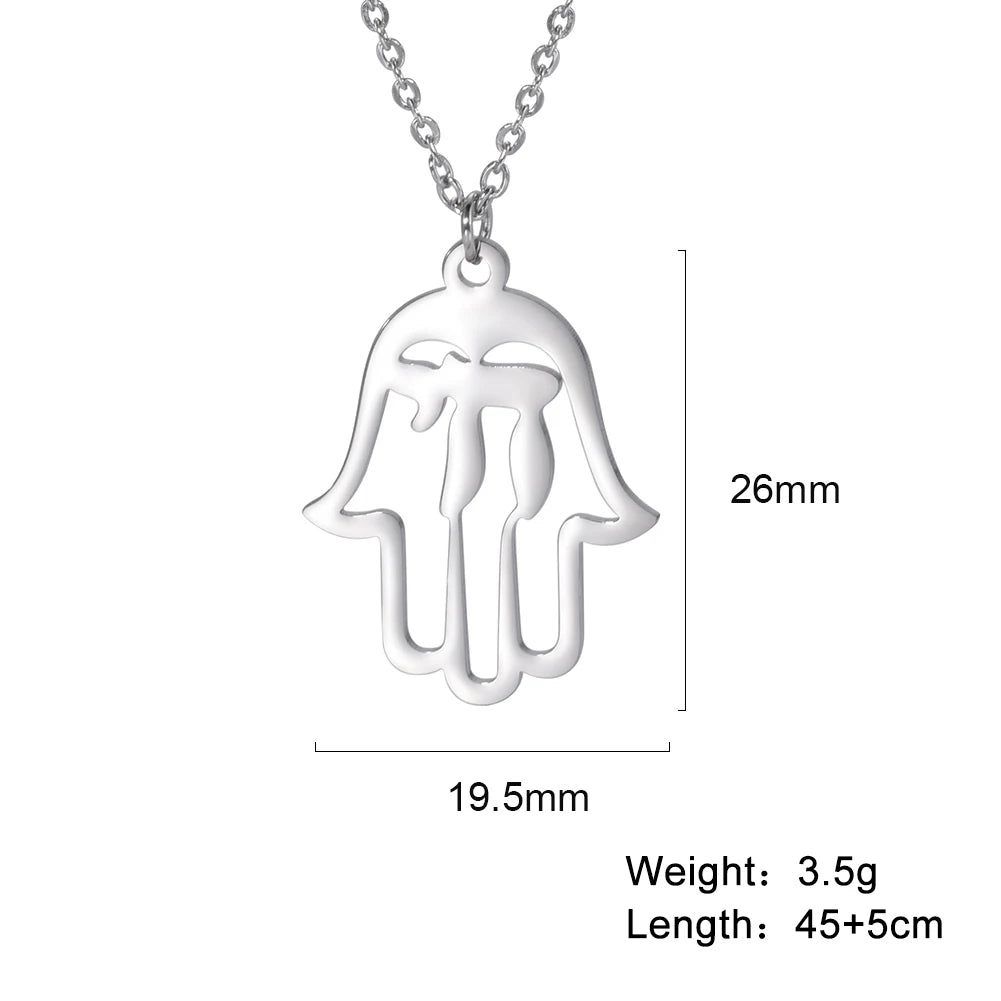 LIKGREAT Hand of Fatima Hamsa Pendant Necklace for Women Stainless Steel Classic Evil Eye Charms Choker Jewelry Gifts