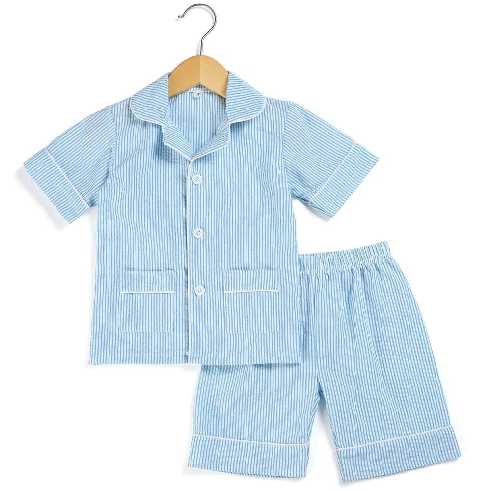 Wholesale 1-12 Years Kids Pyjamas 100% Cotton Plaid Seersucker Soft Sibling Outfits Pjs Loungewear Baby Boys Girls Pajamas Sets