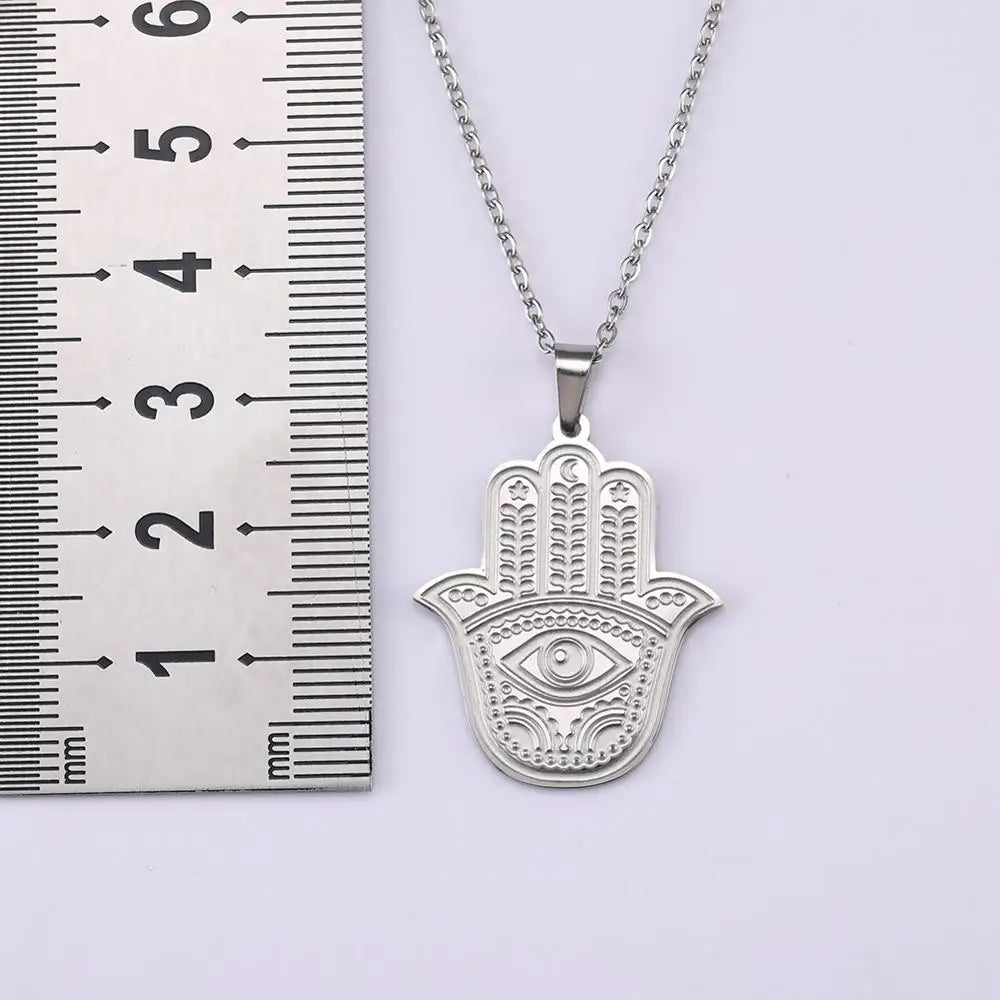 LIKGREAT Hand of Fatima Hamsa Pendant Necklace for Women Stainless Steel Classic Evil Eye Charms Choker Jewelry Gifts