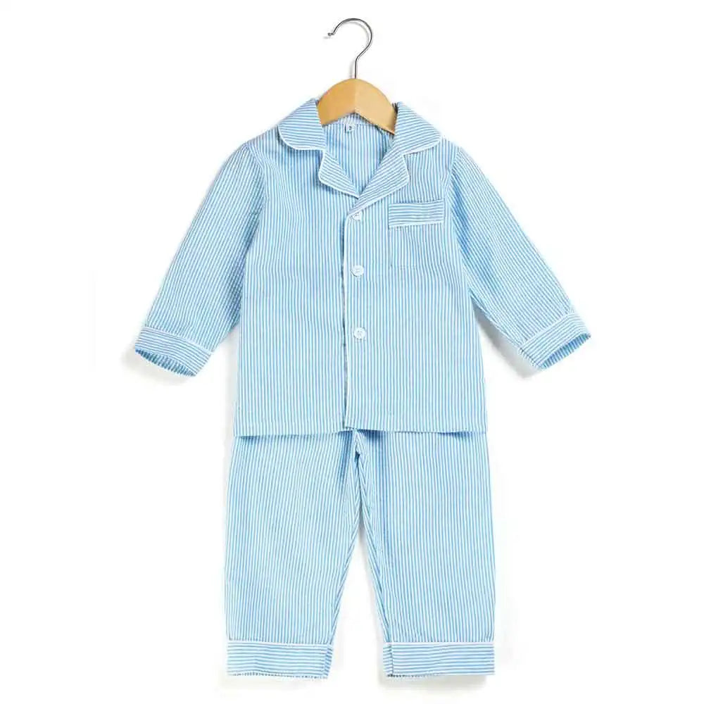 Wholesale 1-12 Years Kids Pyjamas 100% Cotton Plaid Seersucker Soft Sibling Outfits Pjs Loungewear Baby Boys Girls Pajamas Sets