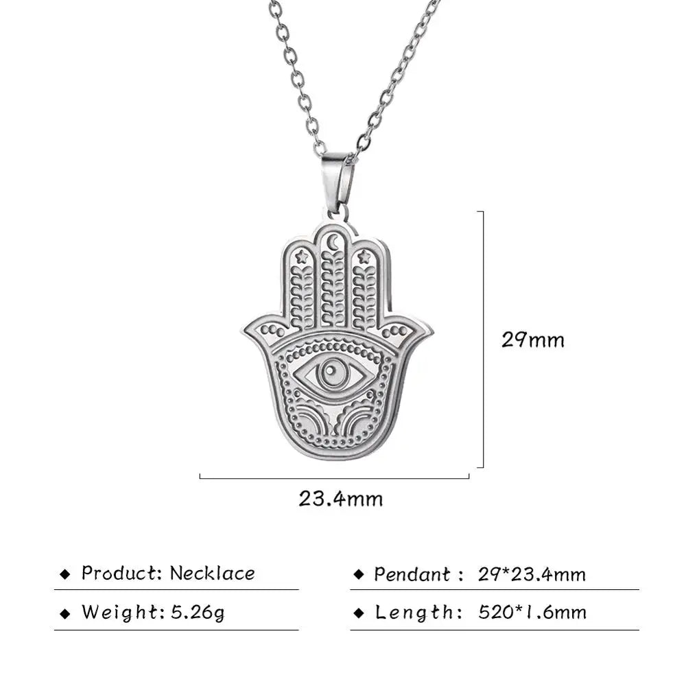 LIKGREAT Hand of Fatima Hamsa Pendant Necklace for Women Stainless Steel Classic Evil Eye Charms Choker Jewelry Gifts