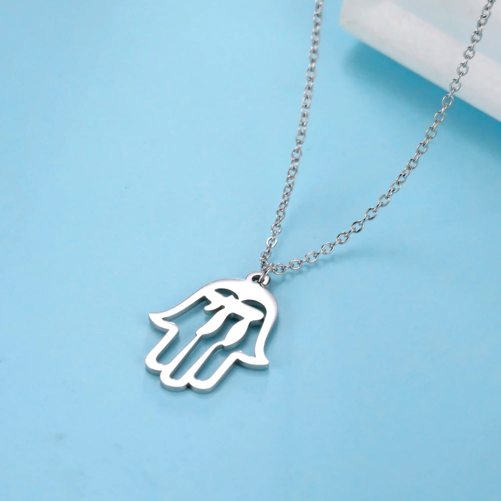 LIKGREAT Hand of Fatima Hamsa Pendant Necklace for Women Stainless Steel Classic Evil Eye Charms Choker Jewelry Gifts