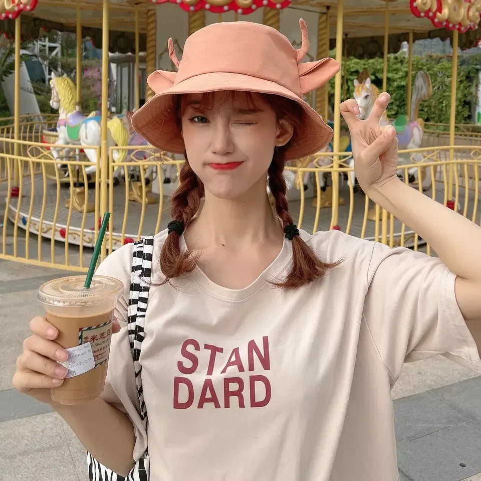 New Bucket Hats for Women Horns Cow Pattern Fashion Fisherman's hat Four Seasons Sun Hat Outdoor Beach Cap Bob Ladies Panama Hat