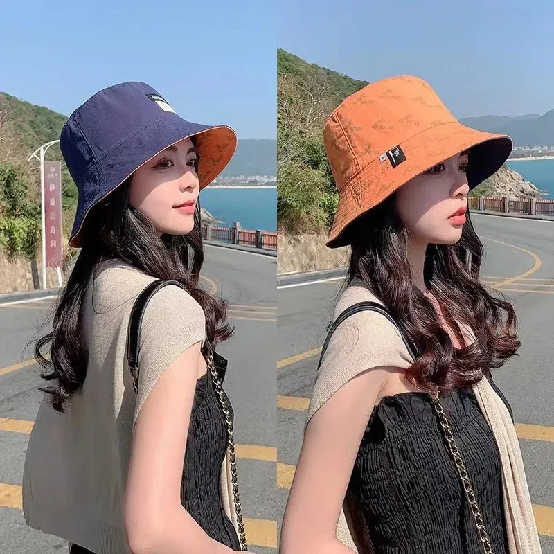 Double-sided Wear Women Bucket Hat Korean Fashion Letter Print Fisherman Hats For Girl Summer Outdoor Beach Basin Cap