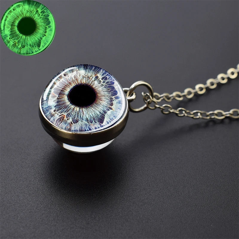 Evil Eye Necklace Charming Blue Violet Green Human Eye Necklaces for Men Women Glass Ball Pendant Chains Jewelry Halloween Gift